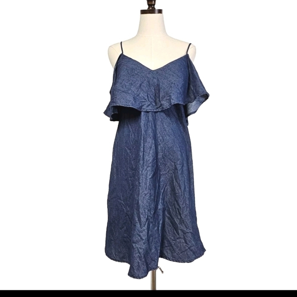 Forme Large Navy Blue Cotton Cold Off The Shoulder Spaghetti Summer Shor…